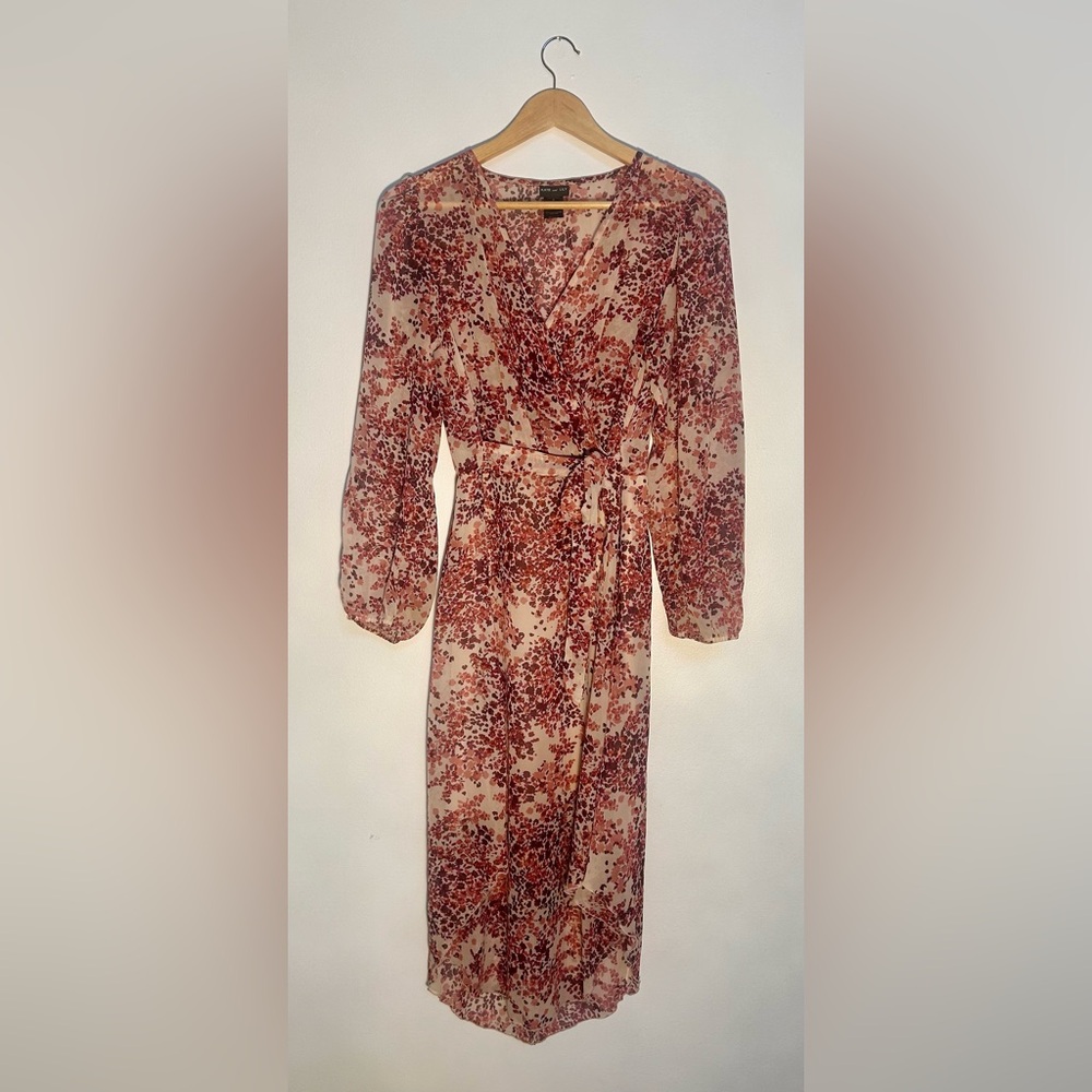 Kate & Lily Floral Wrap Midi Dress Long Sleeve Chiffon